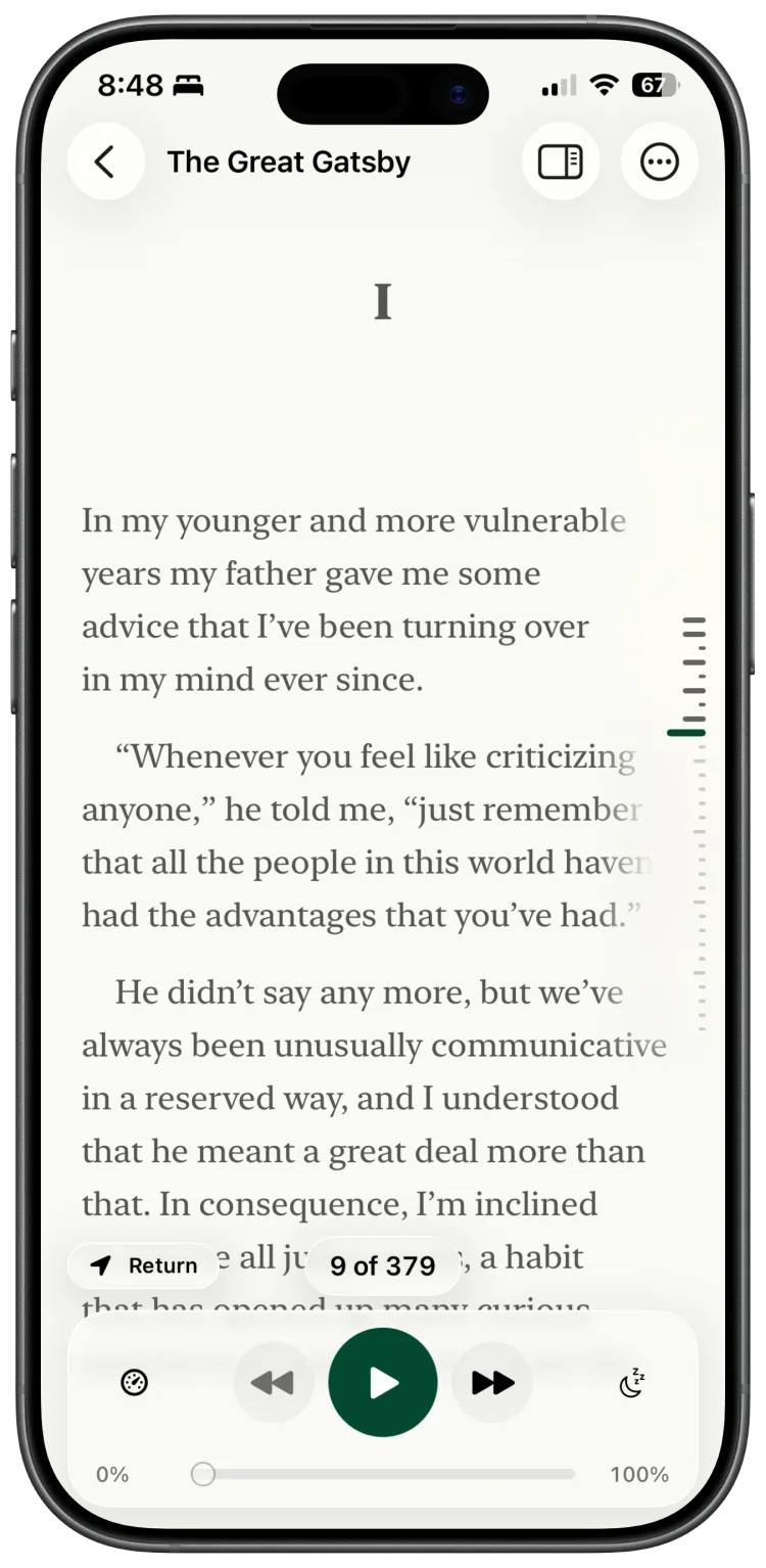 The reader in night mode on iPhone