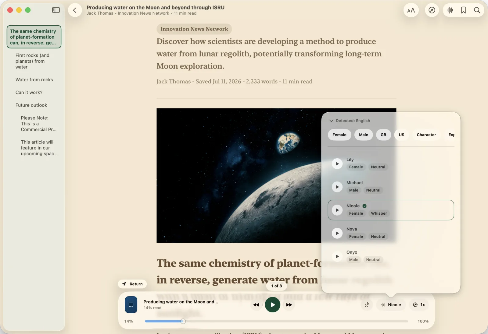 A web article in the sepia reading theme