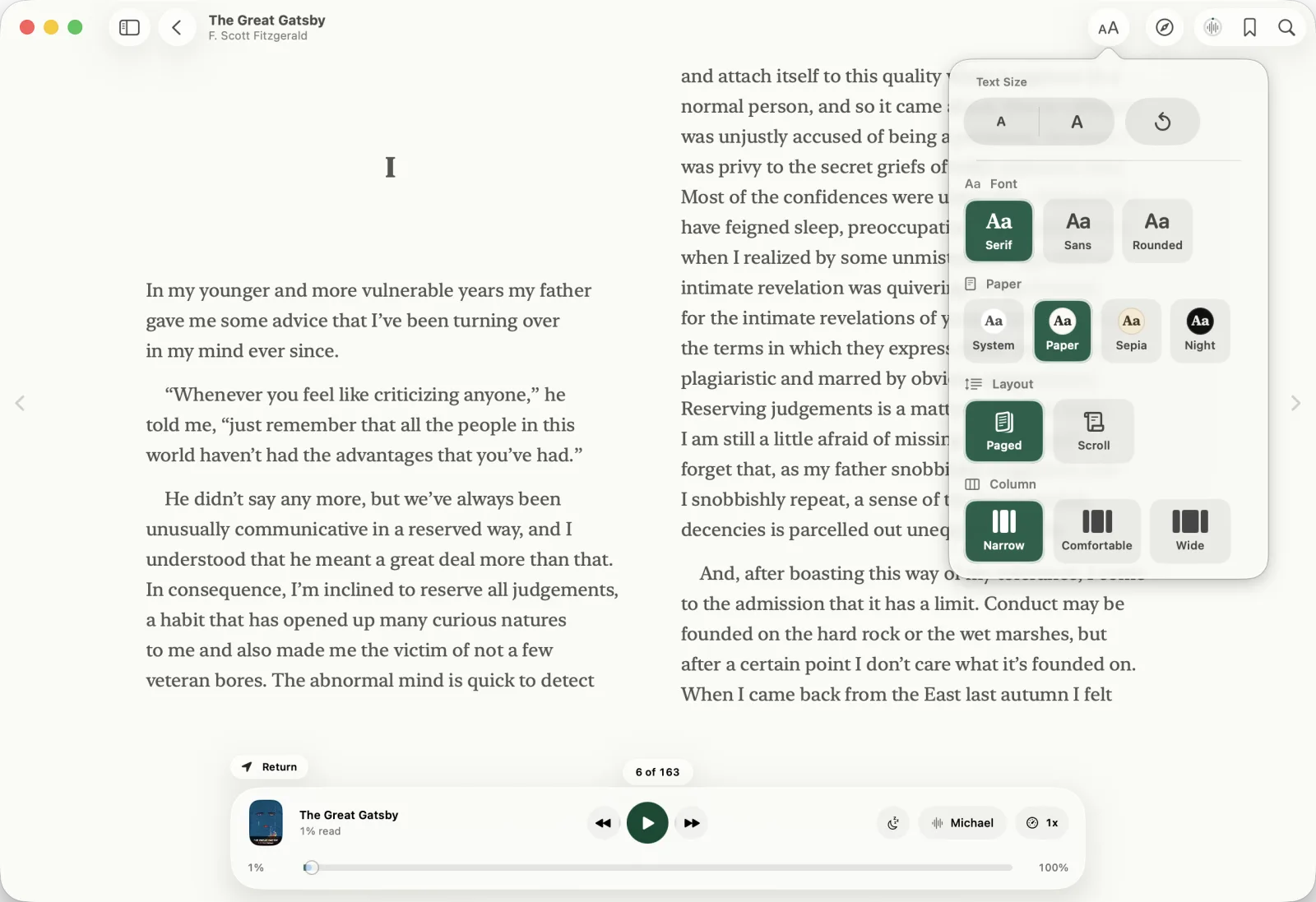 The reader in light mode with word-by-word highlighting
